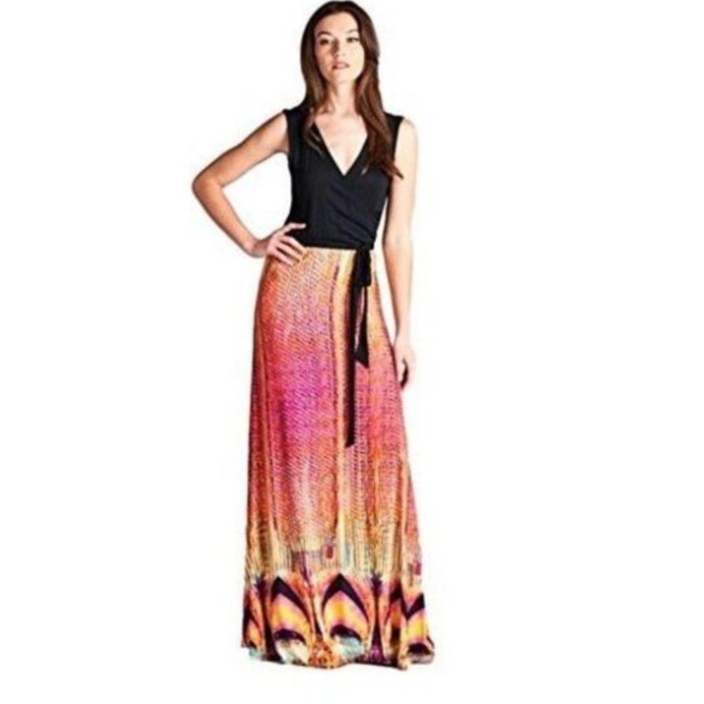 Tua Sleeveless Bright Print Surplice Maxi Dress